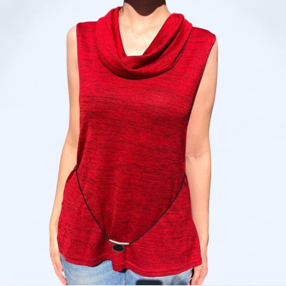 Connected Apparel Red Sleeveless Cowl Neck Top Size L